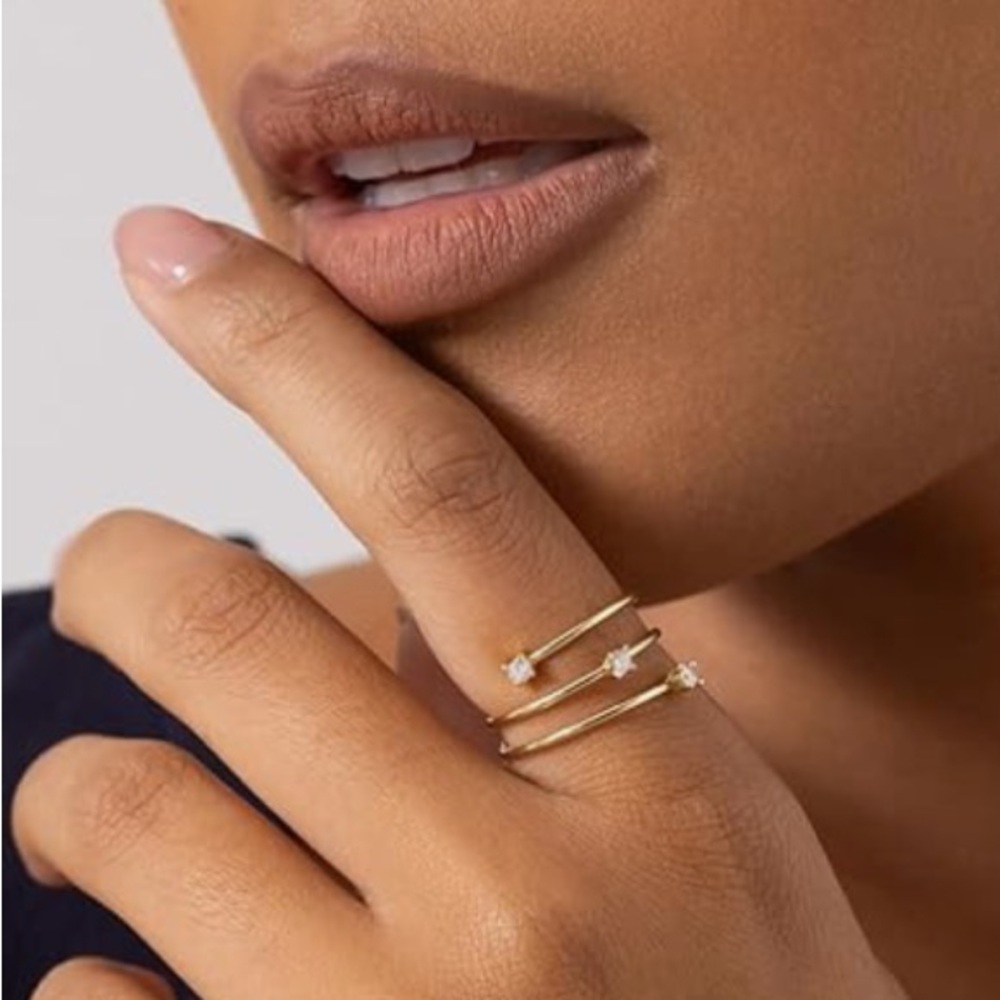 NEW 14k Gold Plated Dainty Wrap Ring with Cubic Zirconia - Picture 3 of 4